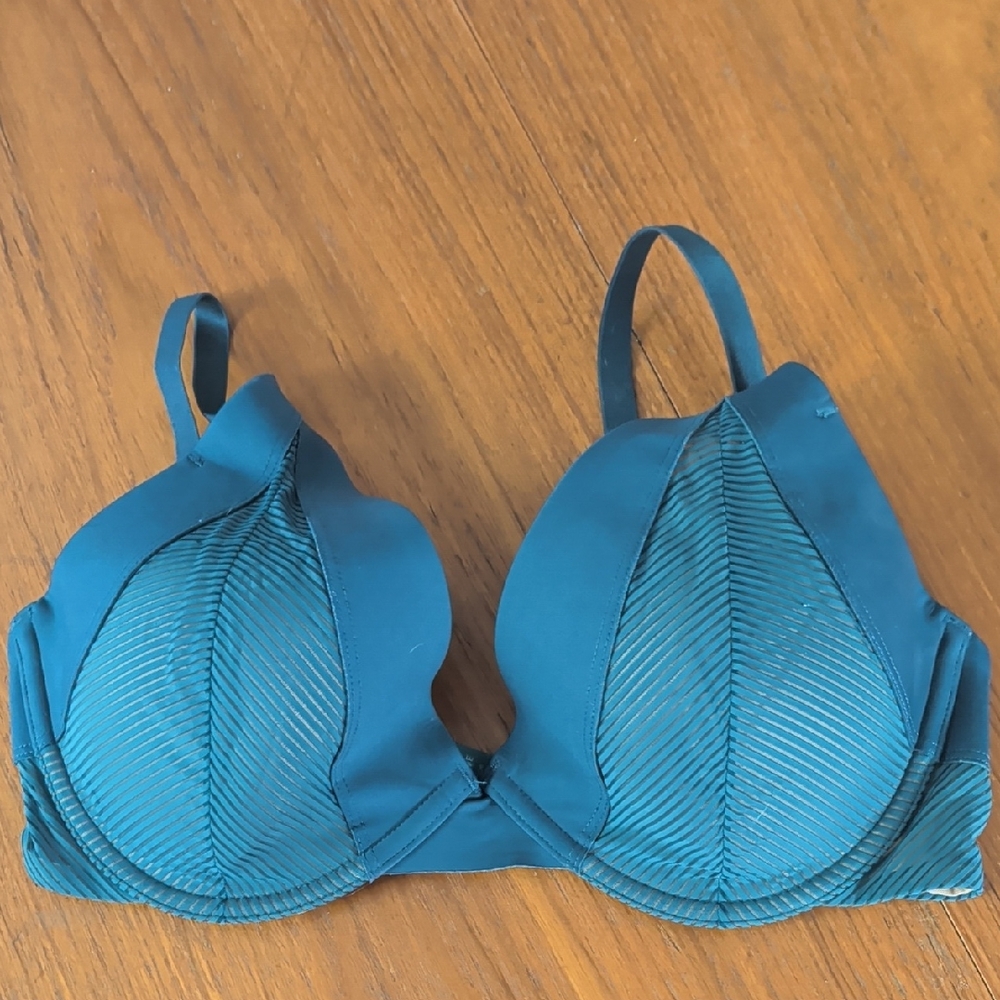ThirdLove Shadow Stripe Uplift Plunge Bra EUC size 34D in Teal